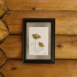 Partial Flower Pebble Art by Mimi 5 x 7 Petals Missing Framed Wall Home Decor